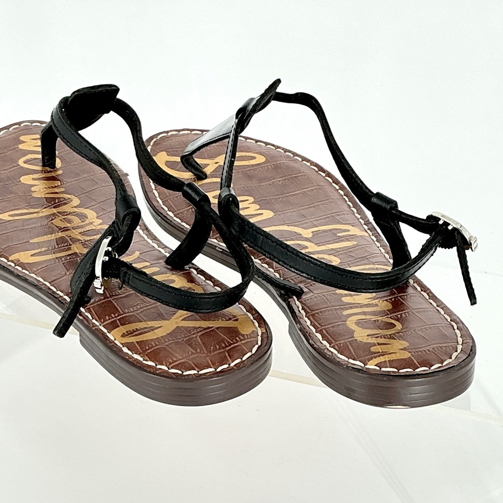 Sam Edelman Size 5.5 Black Leather T-Strap Thong Flat Sandals NEW Gigi $50 - Picture 7 of 12